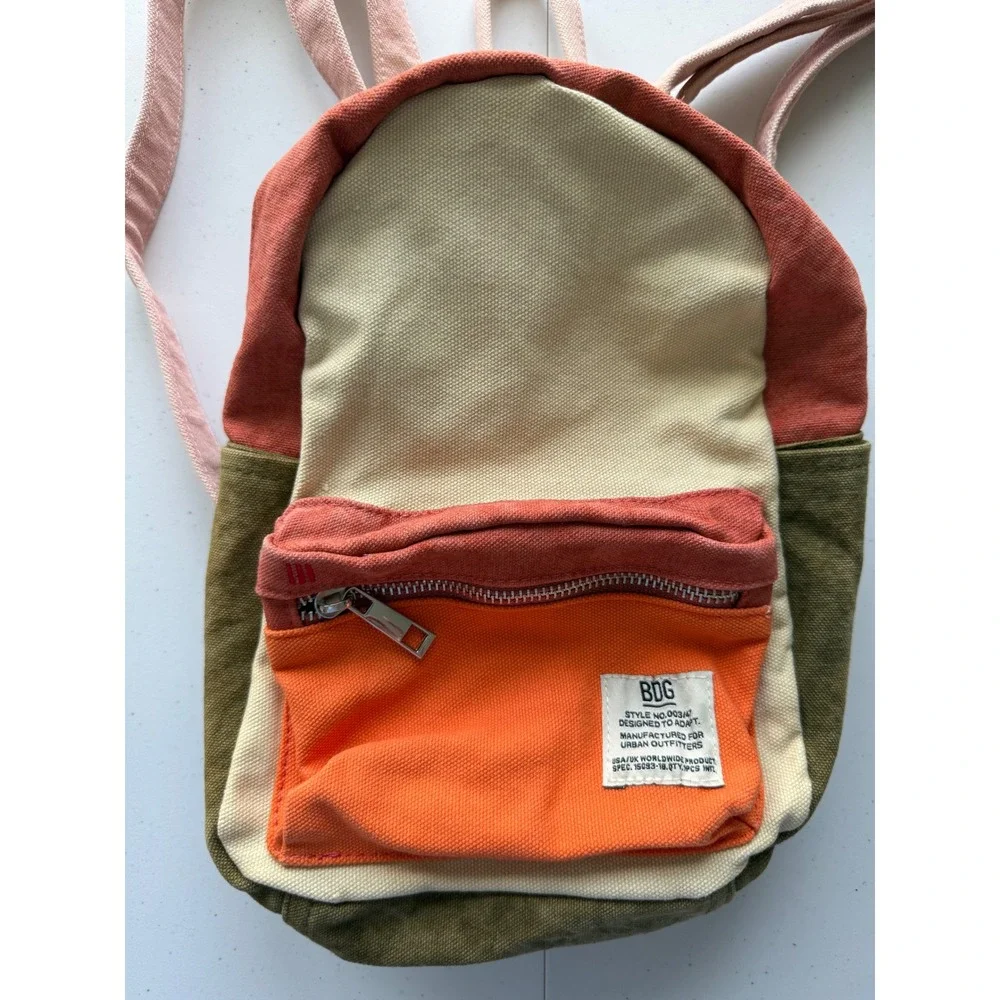 BDG Urban Outfitters Mini Colorblock Canvas Backpack Orange Green Rust Pink Boho